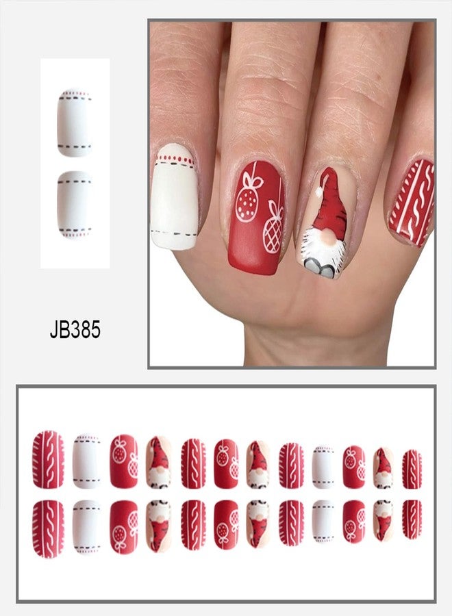 Vopintpy Christmas Gnome Press on Nails Short Square Fake Nails Matte Winter Xmas Glue on Nails Reusable Full Cover Stick on Nails for Women DIY New Year Manicure - Image 5